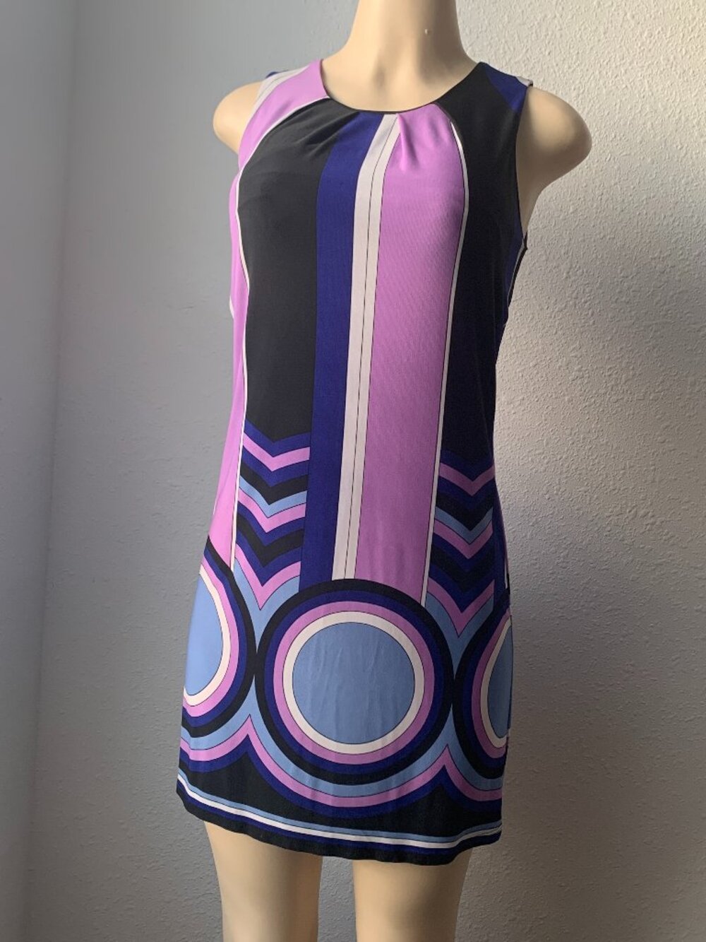 Sequin Hearts Y2K Mod Geometric Circle Print Mini Dress Keyhole Back Size S